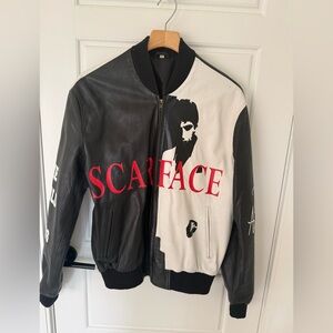 Scarface Graphic Black & White Leather Bomber Jacket